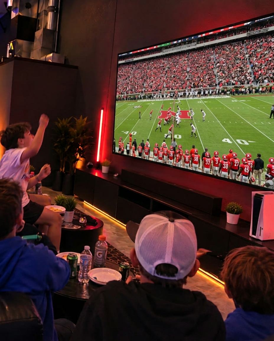 Concept rendering of the large screen showing a live game inside OMAGINE