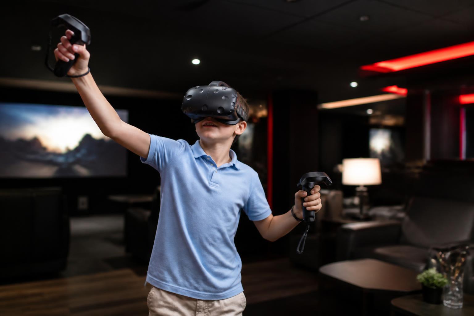 A guest playing VR in the OMAGINE lounge